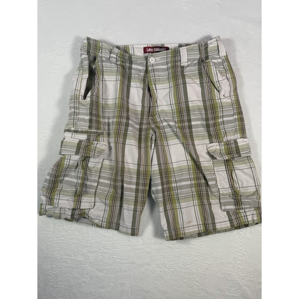Lee‎ Dungarees Plaid Cargo Shorts Mens 34 Green White Cotton Y2K